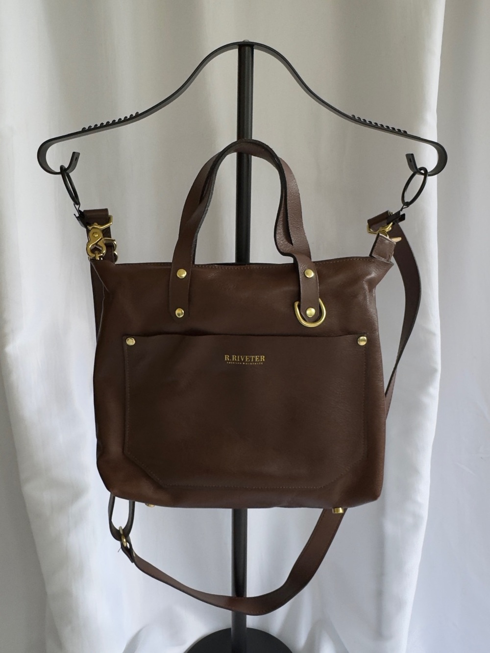 R. RIVETER The Marcy Brown Leather Tote with Brass Hardware